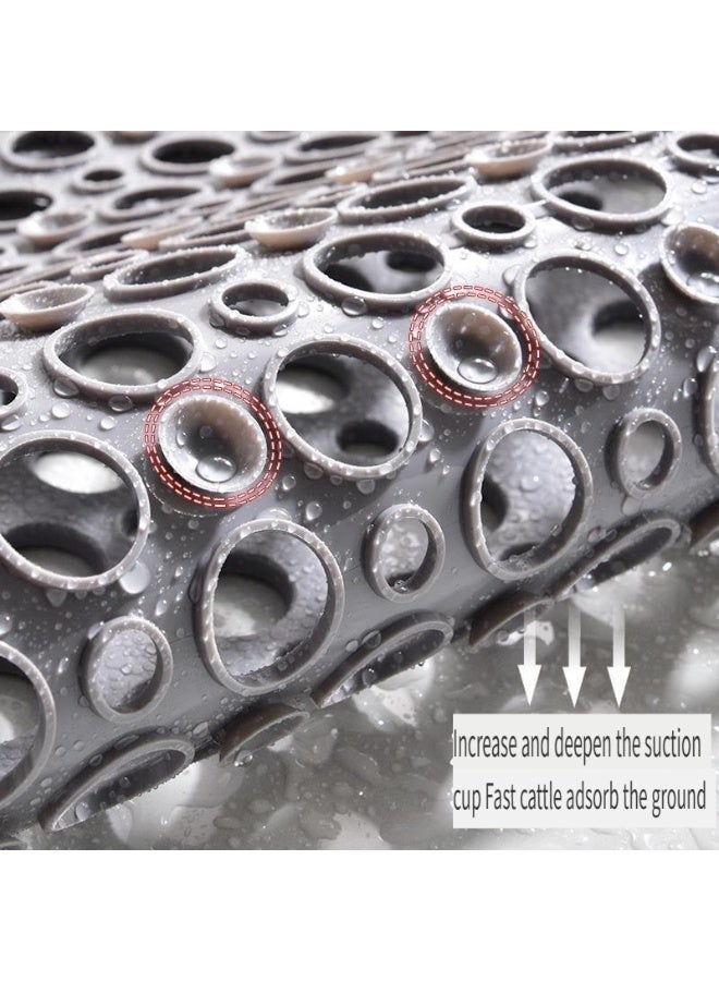 Bathroom Mat Non Slip Anti Mould with Large Drain Holes, Plastic Bath Carpet with Strong Suction Cups, Anti Slip Shower Mat Soft TPE Bathtub Accessories for Machine Washable, 76*43cm Grey - Image 4